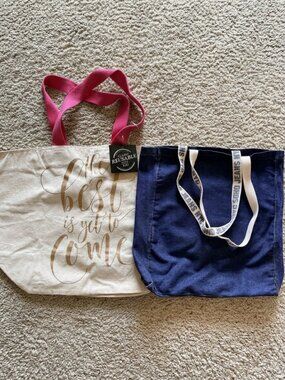 Set 2 Tote Bags Soho Jeans Denim & Canvas Gold The Best Is Yet To Come NWT